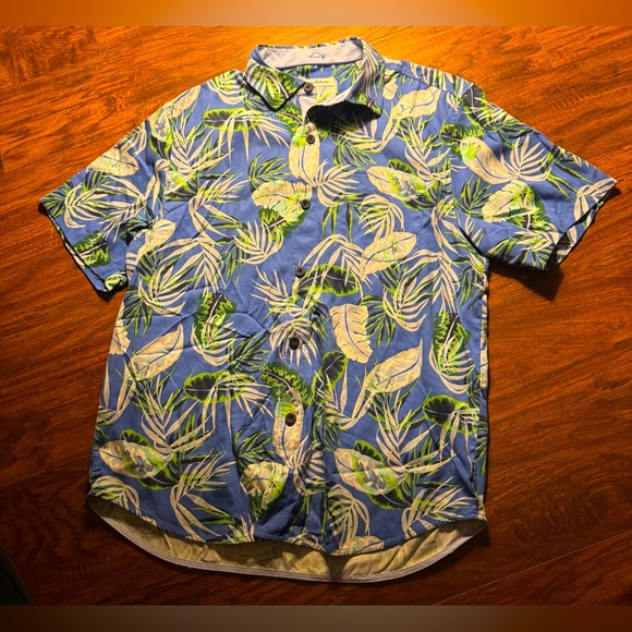 Tommy Bahama Other - Tommy Bahama Med Button Down Silk Blue Palm Leaf Camp Shirt Men Short Sleeve